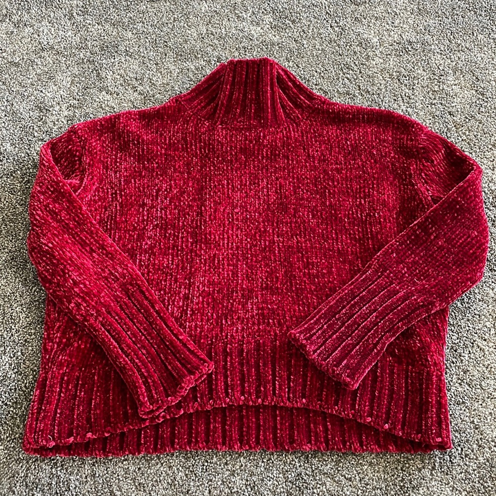 Red chenille crop sweater